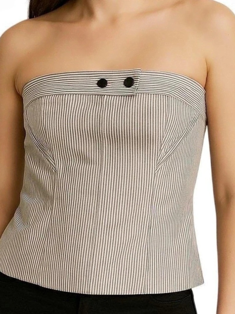 Zara Pinstripe Strapless Bustier Top Taupe & White Size XL NWT